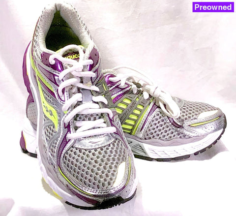Womens Saucony Progrid Pinnacle 2 Running Shoes - Preowned 6.5 / Silver/Purple/Citron Athletic