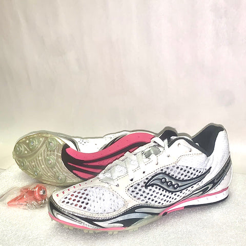 Women's Velocity Distance Track & Field Shoes/Spikes •White/Black/Silver/Pink•